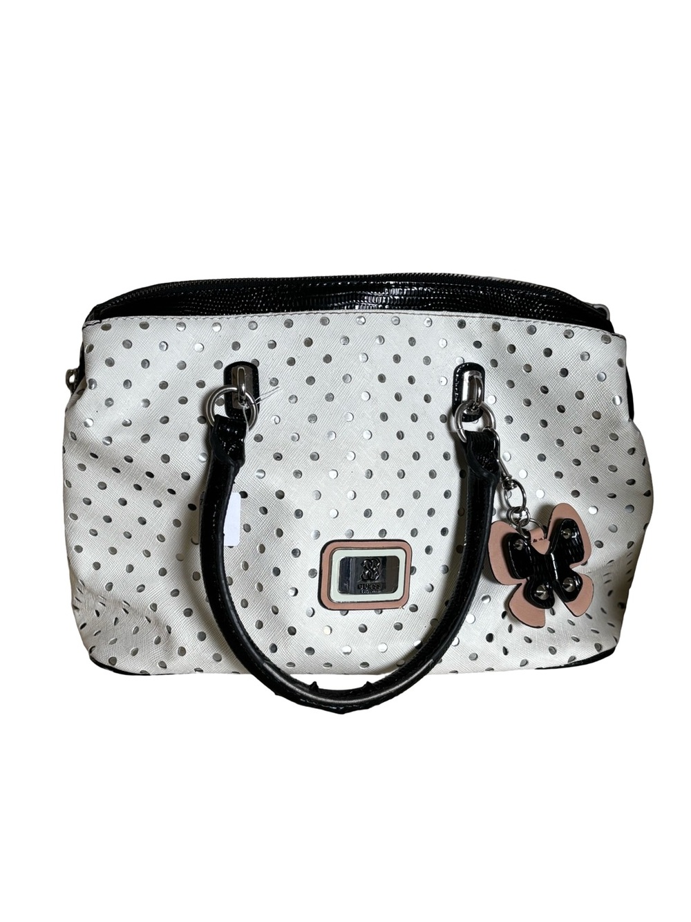 Y2K GUESS White Polka Dot Handbag with Butterfly charm